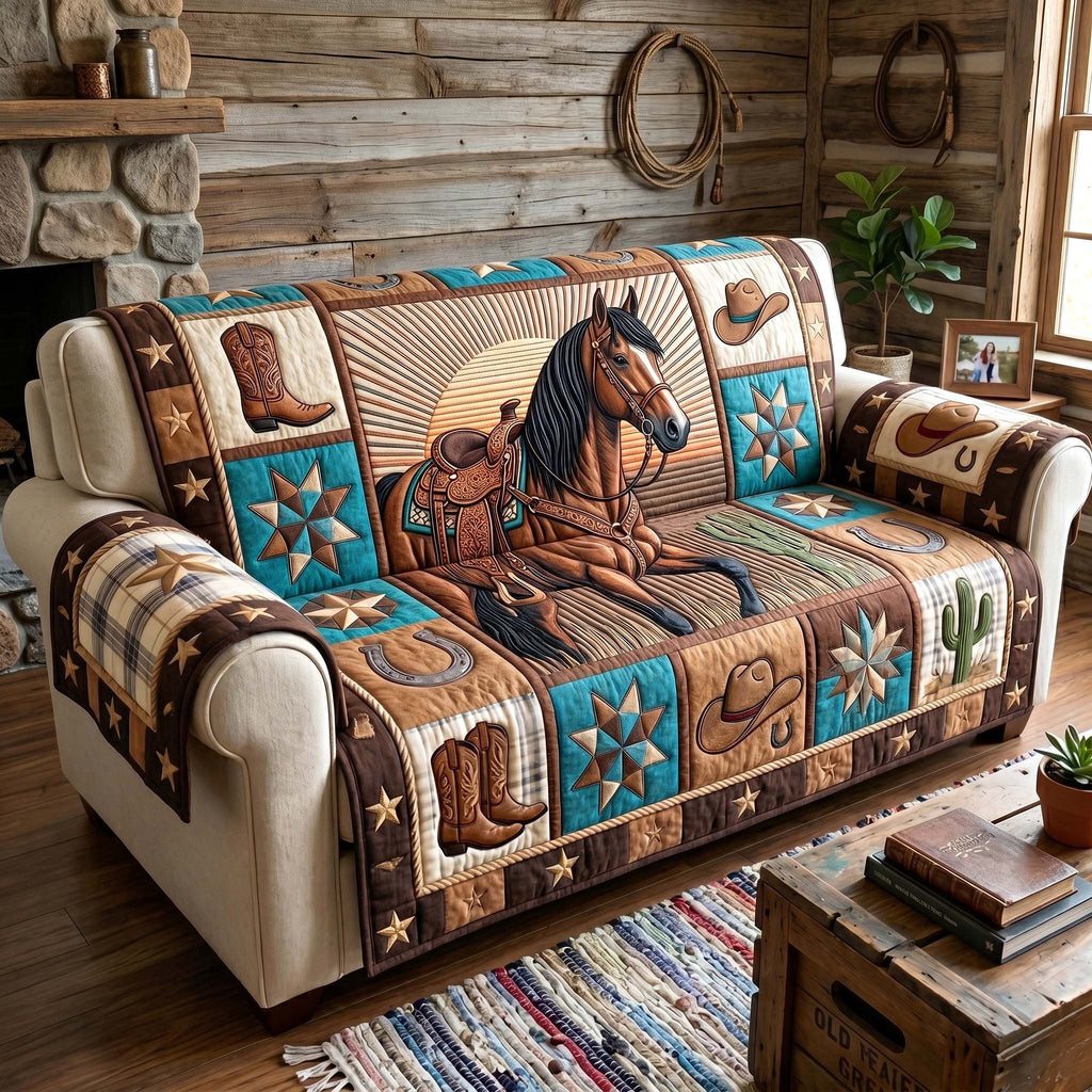 Horse and Cowboy Boot Blocks Sofa Cover