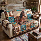 Horse and Cowboy Boot Blocks Sofa Cover
