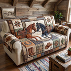 Horses Saddles and Boots in Blocks Sofa Cover