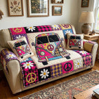 Pink Hippie Van with White Daisies Sofa Cover
