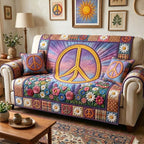 Yellow Peace Sign Above the Flowers Sofa Cover