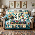 White Peace Sign with Daisies Sofa Cover