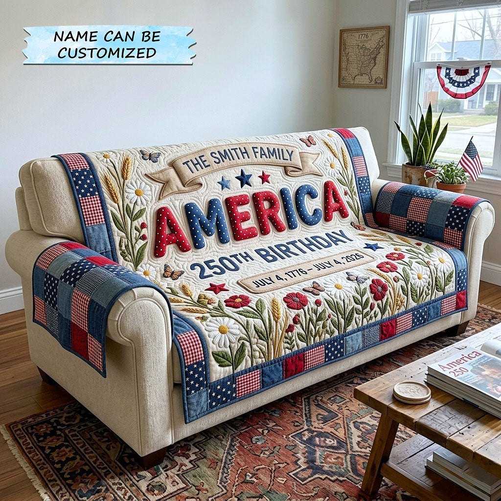 America 250th Birthday with Flag Sofa Cover