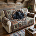 Black Bears in the Stone Cave Sofa Cover