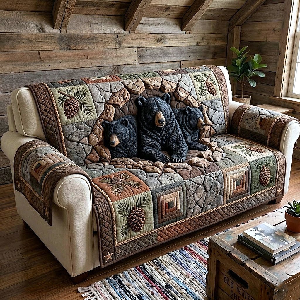 Black Bears in the Stone Cave Sofa Cover