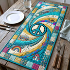 Peace Sign on Teal Swirls Table Runner
