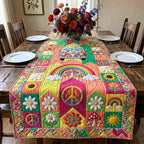 Peace Signs with Daisies and Rainbows Table Runner