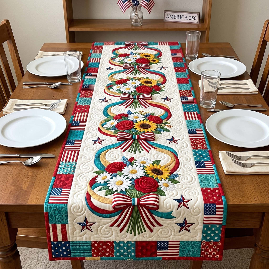 Patriotic Bouquet with Ribbon Table Runner