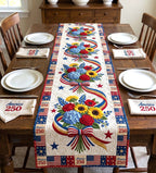 Patriotic Blooms with Flowing Ribbons Table Runner