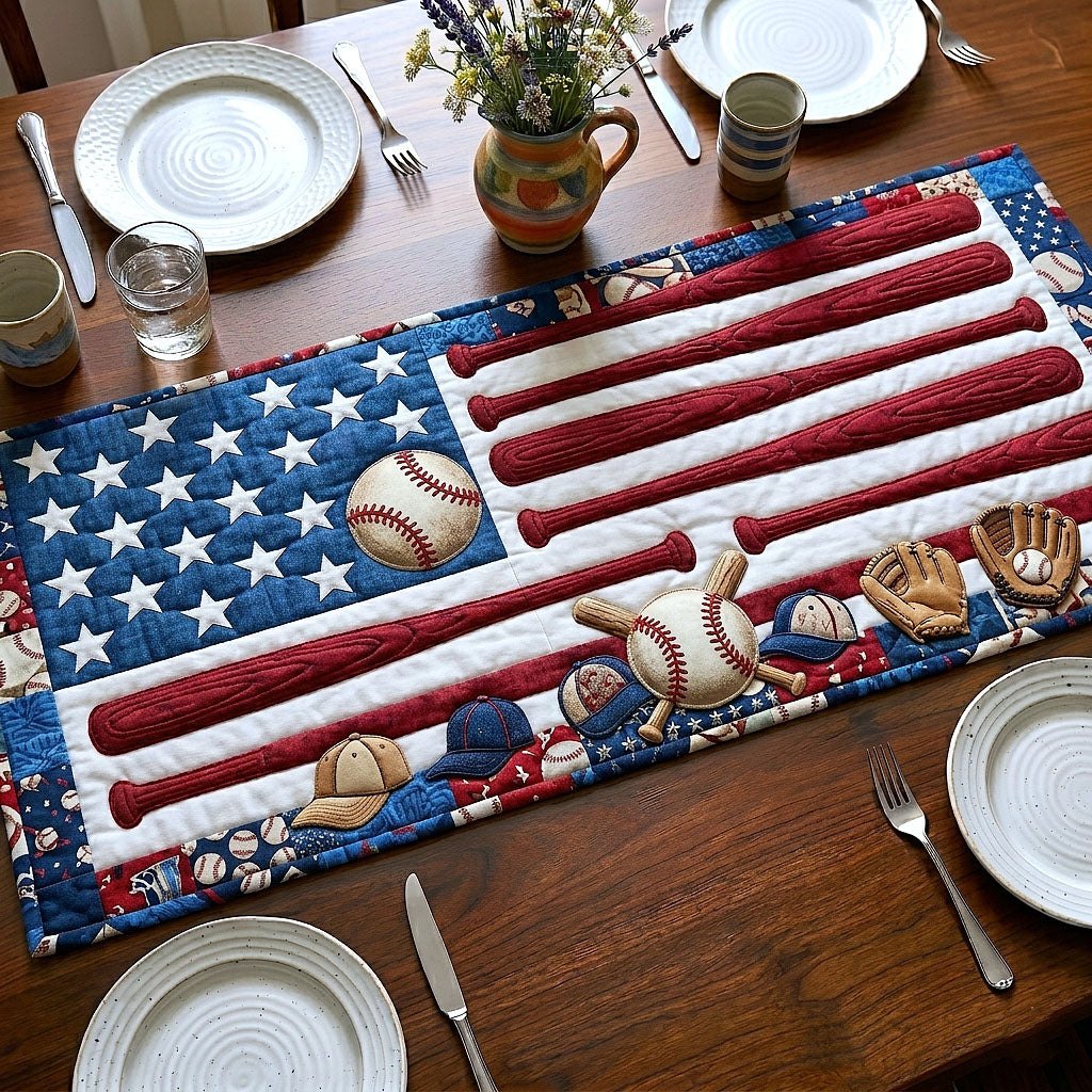 Baseball and Glove on Flag Table Runner