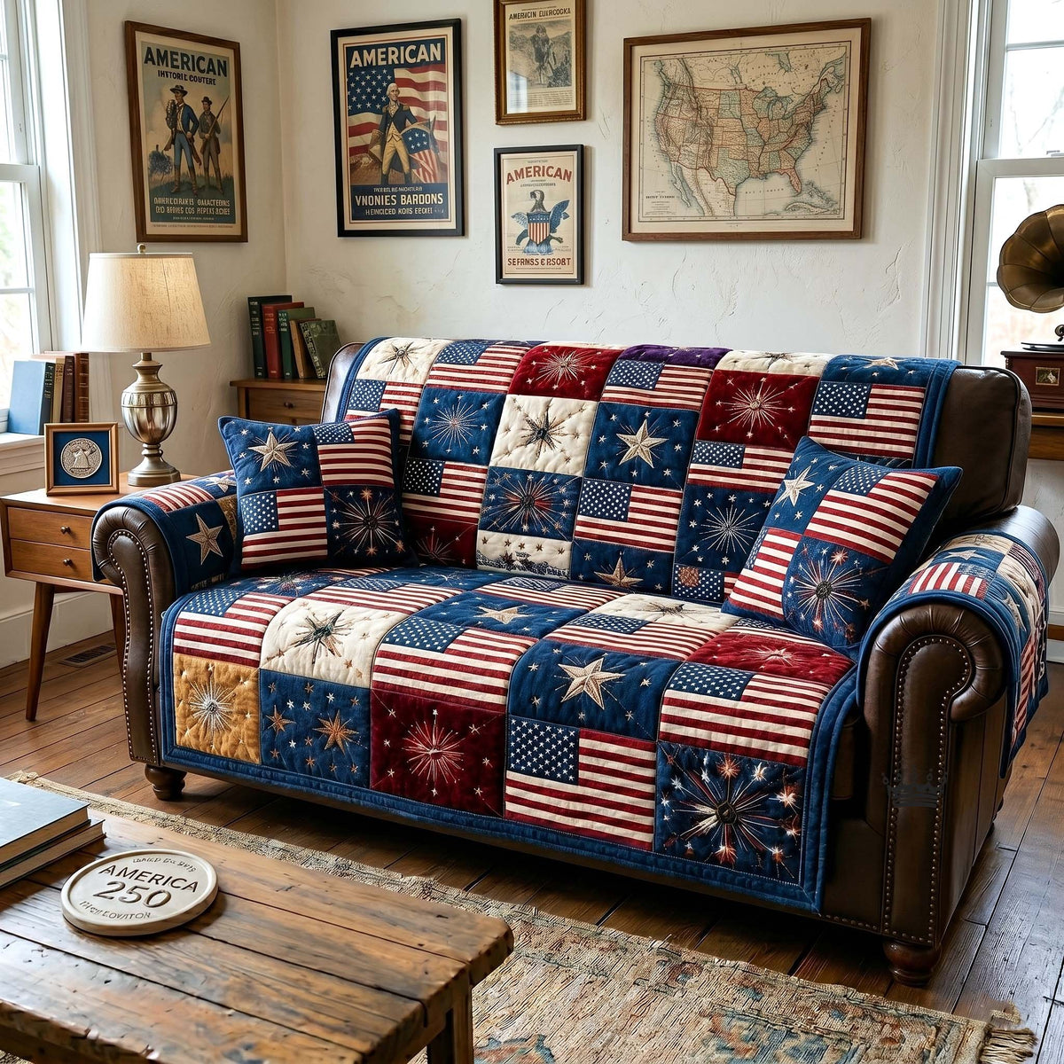Flag Blocks in Navy and Red Sofa Cover