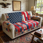 Stars Above Red Stripe Patchwork Sofa Cover
