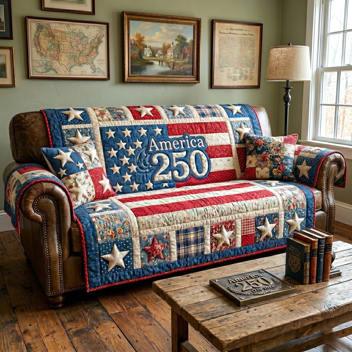 America 250 Flag Block Sampler Sofa Cover