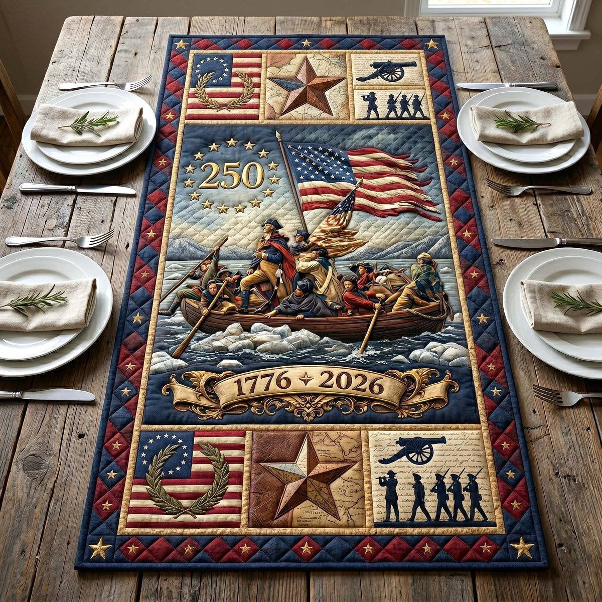 Crossing the River 1776 to 2026 Table Runner