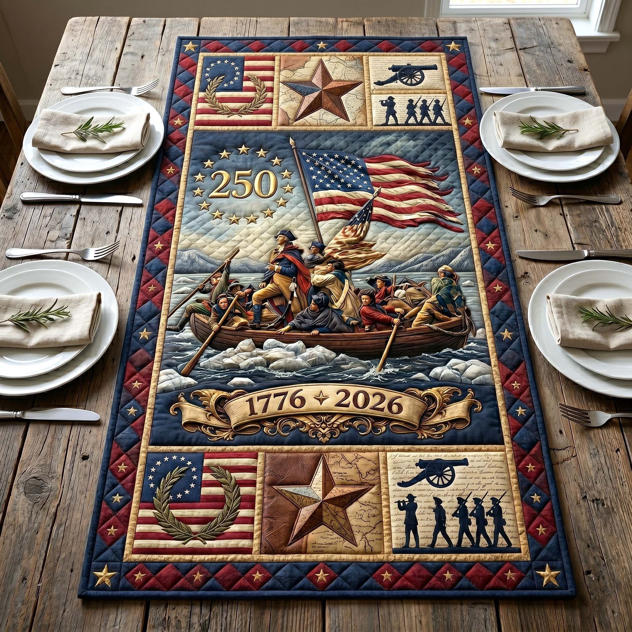 Crossing the River 1776 to 2026 Table Runner