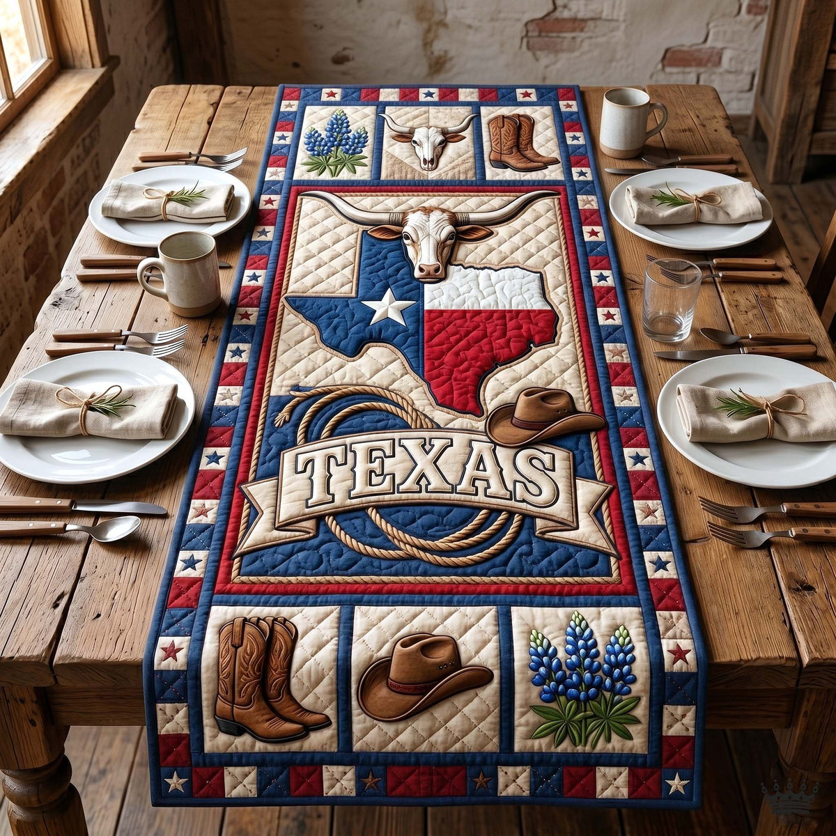 Texas Flag and Cowboy Boots Table Runner