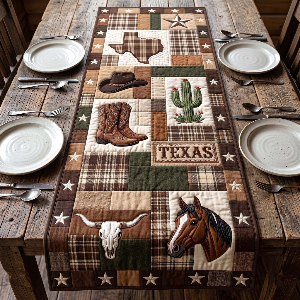 Texas Plaid Patchwork with Longhorn Table Runner