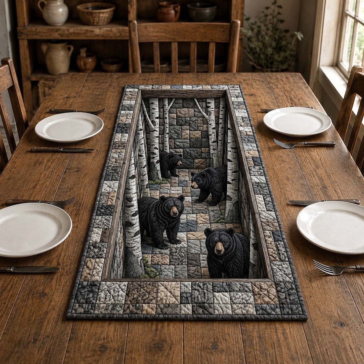 Bears in the Birch Forest Table Runner