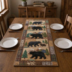 Bears and Pines on Patchwork Panel Table Runner