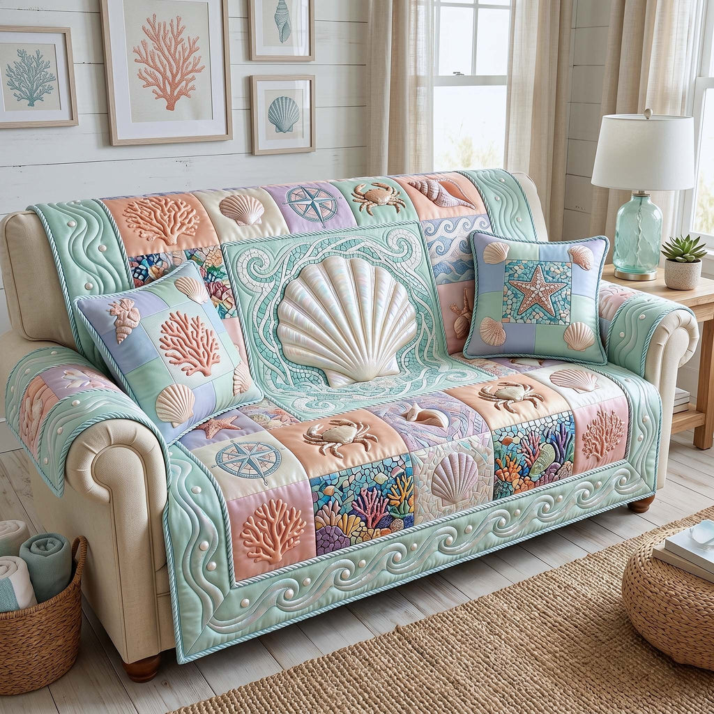 Seashell with Pastel Coral Sofa Cover