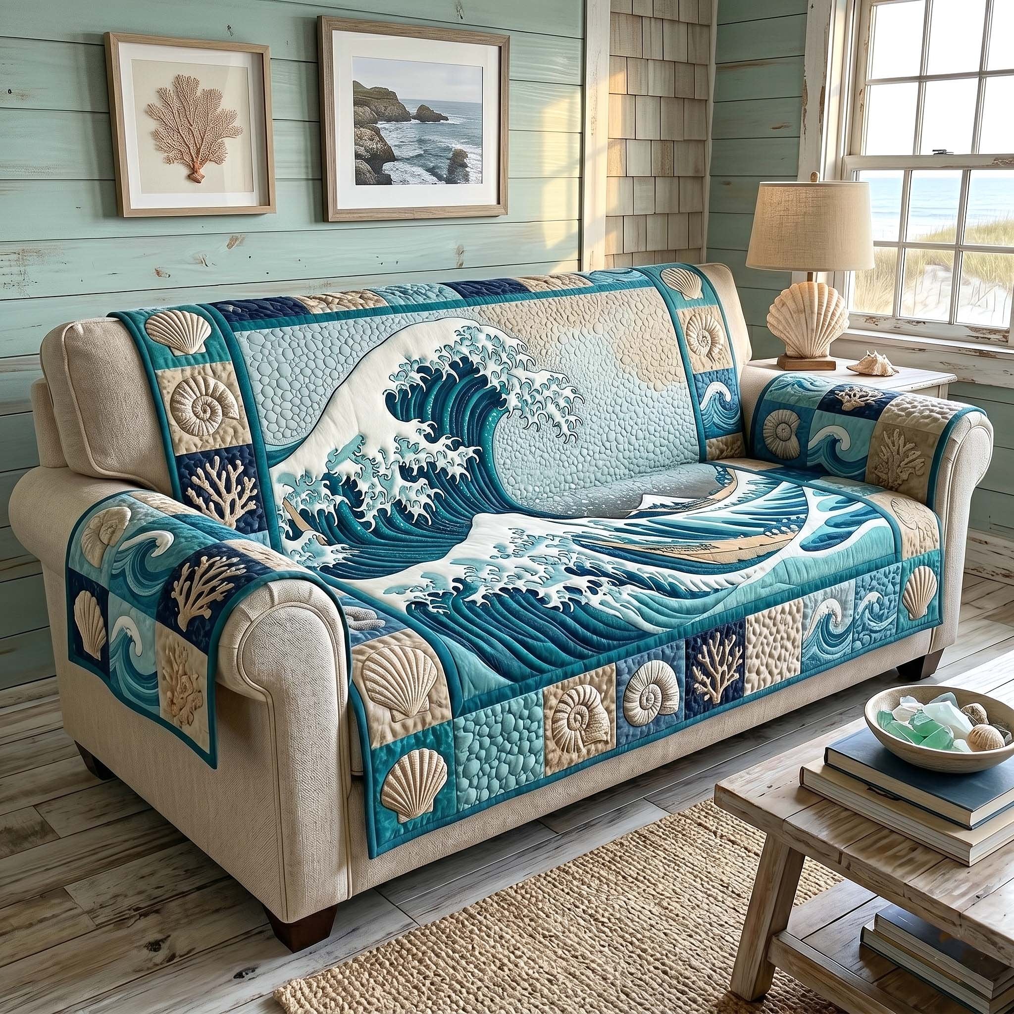 Deep Blue Ocean Wave Sofa Cover