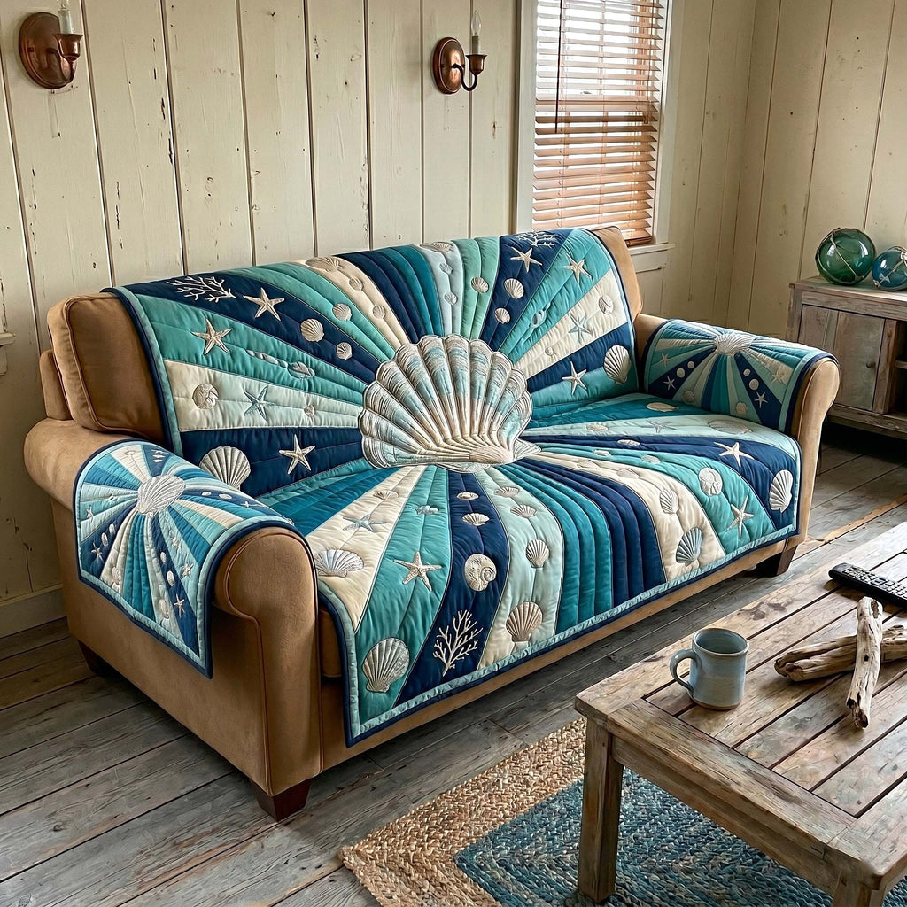 Seashell Framed by Teal Rays Sofa Cover