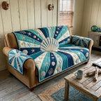 Seashell Framed by Teal Rays Sofa Cover