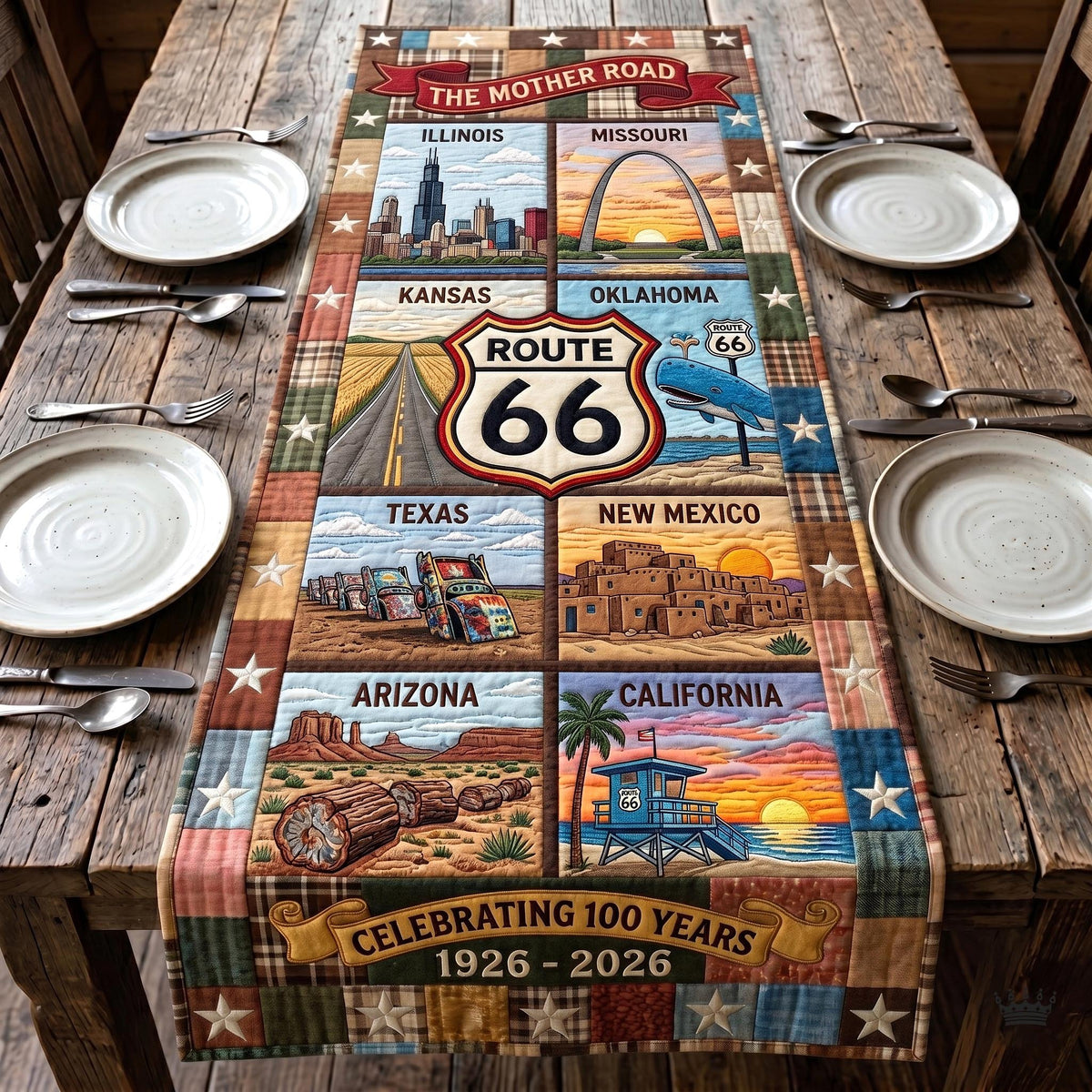 Route 66 States Centennial Collage Table Runner