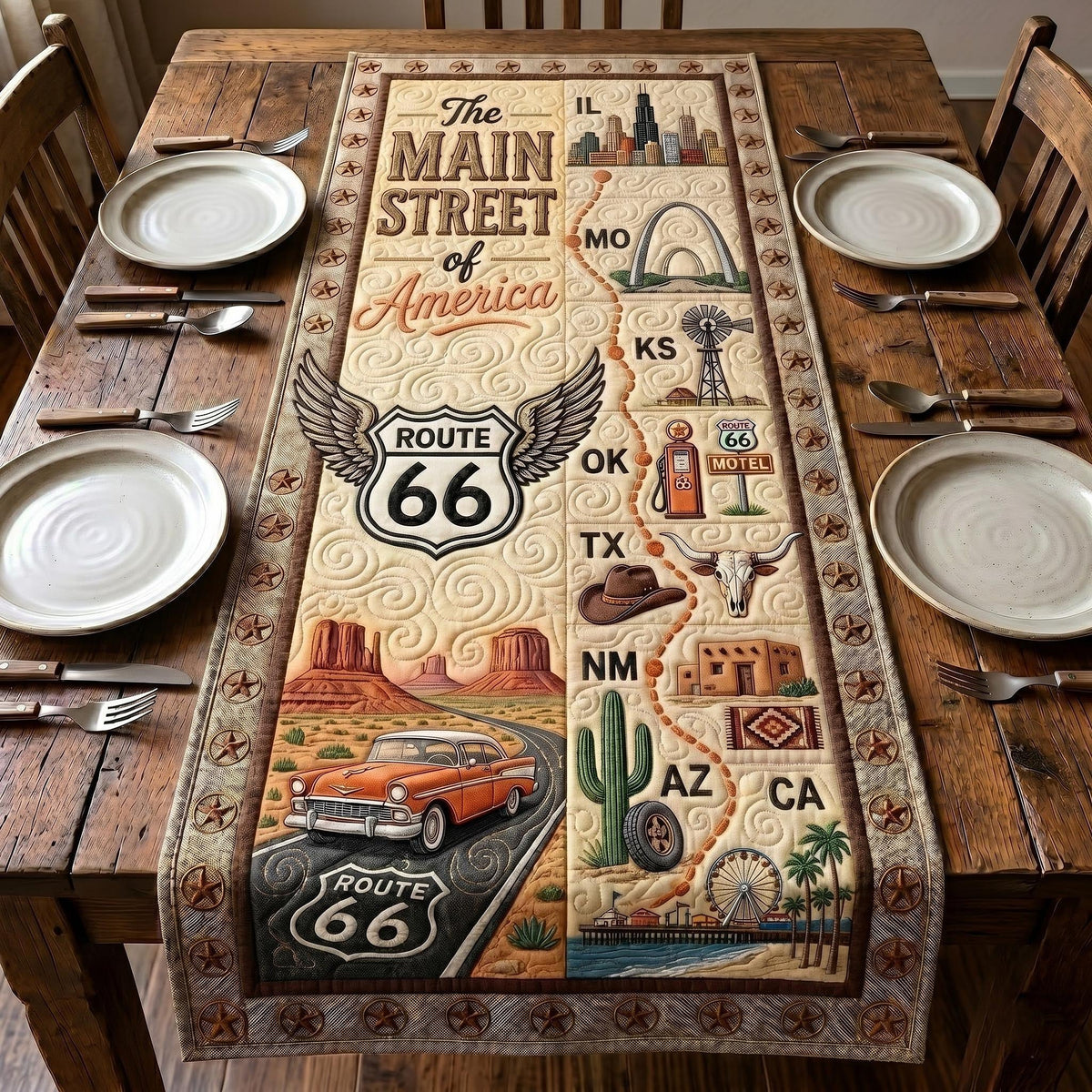 Route 66 Street of America Map Table Runner