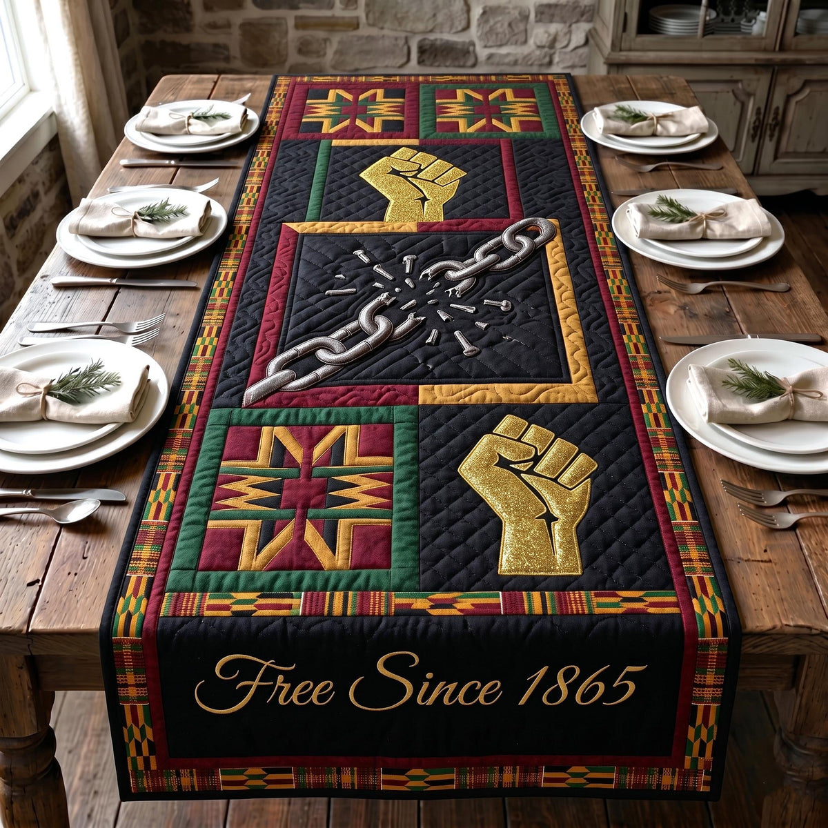 Free Since 1865 Broken Chain Table Runner