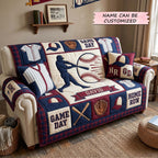 David Game Day Batter in Navy Plaid Sofa Cover