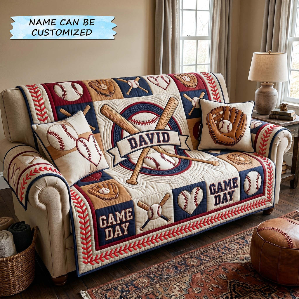David Game Day Bats and Mitt in Cream Sofa Cover