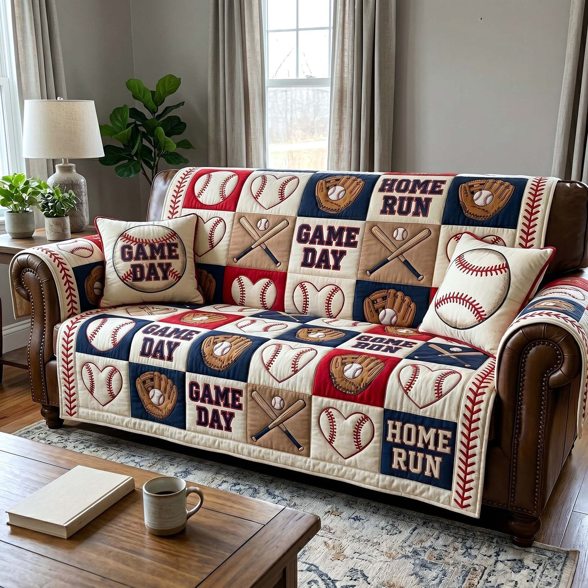 Game Day and Home Run Baseball Sofa Cover