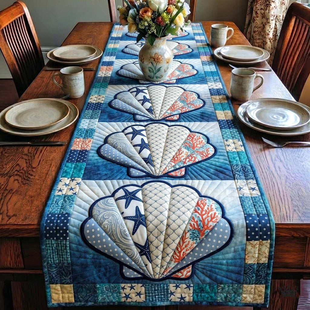 Blue Clam Shells with Starfish Table Runner
