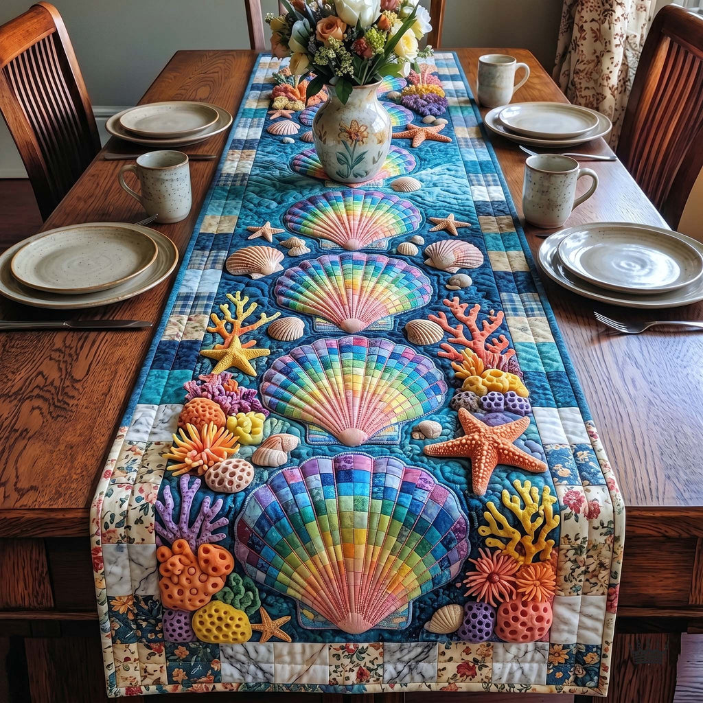 Rainbow Shells with Coral and Starfish Table Runner