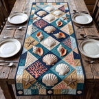 Shell Diamonds on Teal Blocks Table Runner