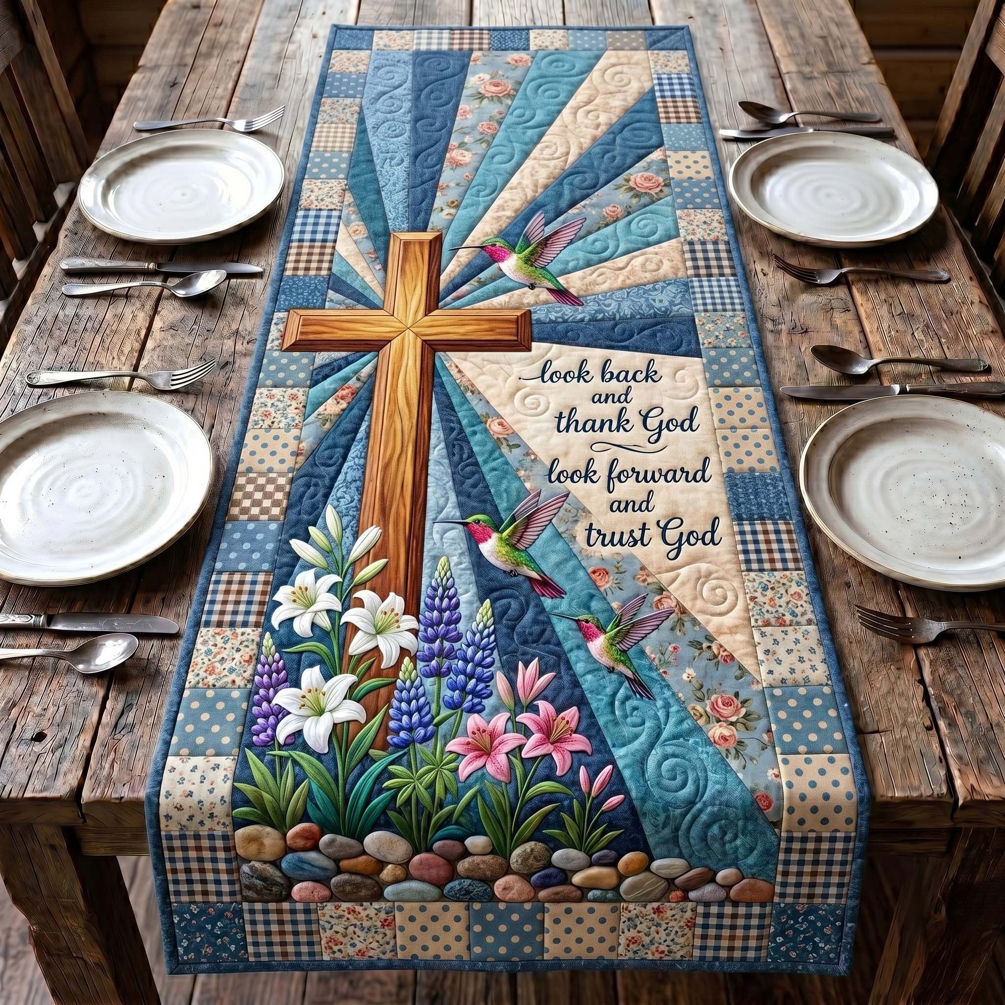 Look Back and Thank God Cross Table Runner