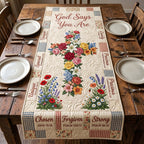 Chosen Forgiven Strong Floral Cross Table Runner