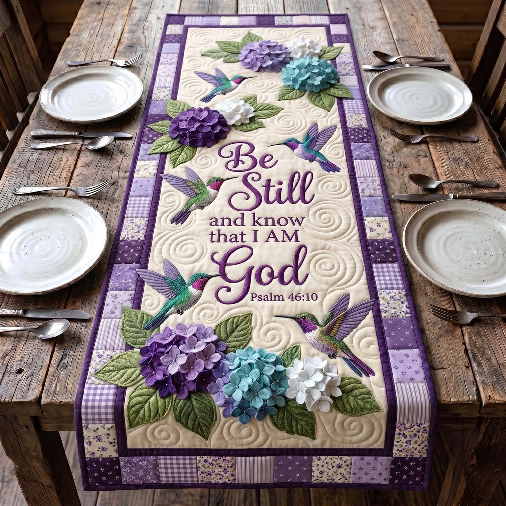 Be Still Purple Hydrangea Cross Table Runner