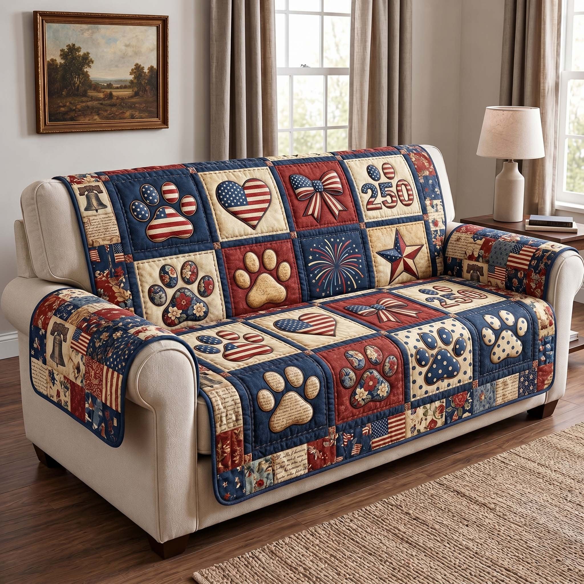 Patriotic Paw Prints with 250 Badge Sofa Cover