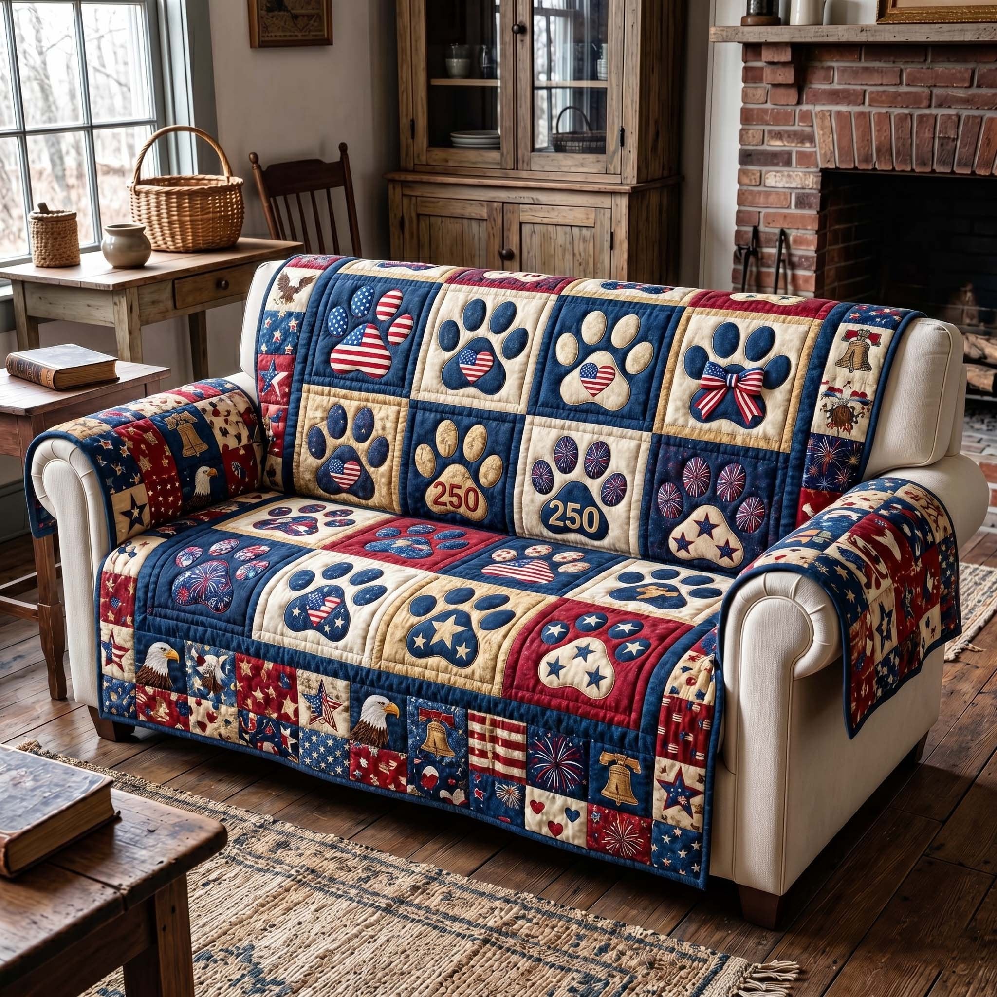 Paw Prints on Flags and Stars Sofa Cover