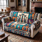 Cats on Teal and Orange Patches Sofa Cover