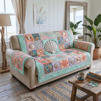 Seashells on Pastel Patchwork Sofa Cover