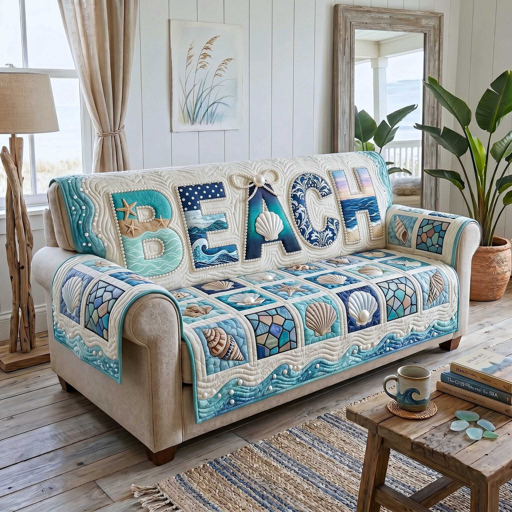Beach Letters with Seashells Sofa Cover