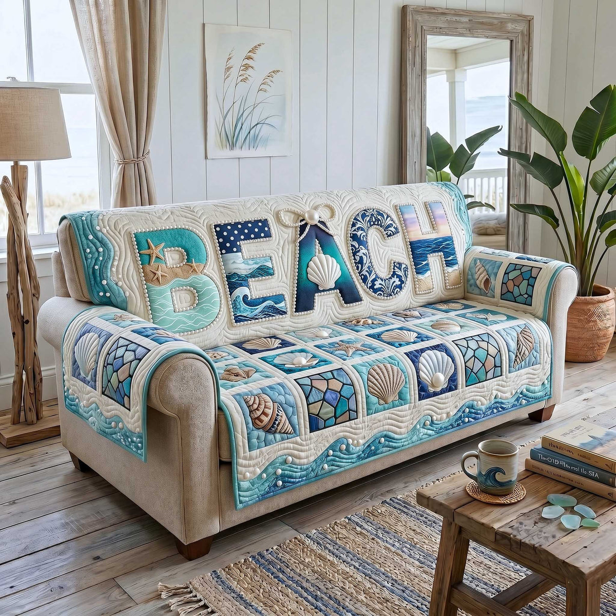 Beach Letters with Seashells Sofa Cover