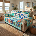 Beach Letters on Colorful Patches Sofa Cover