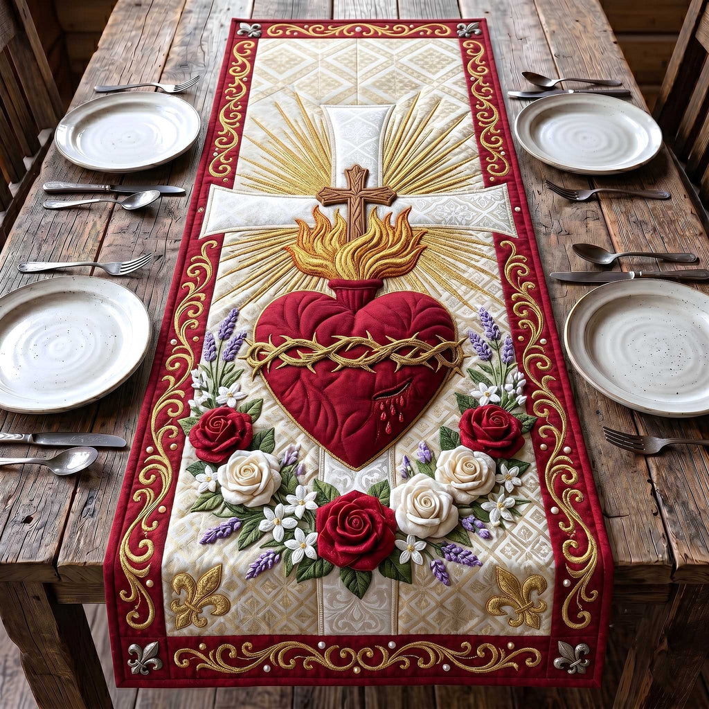 Sacred Heart with Roses and Lilies Table Runner