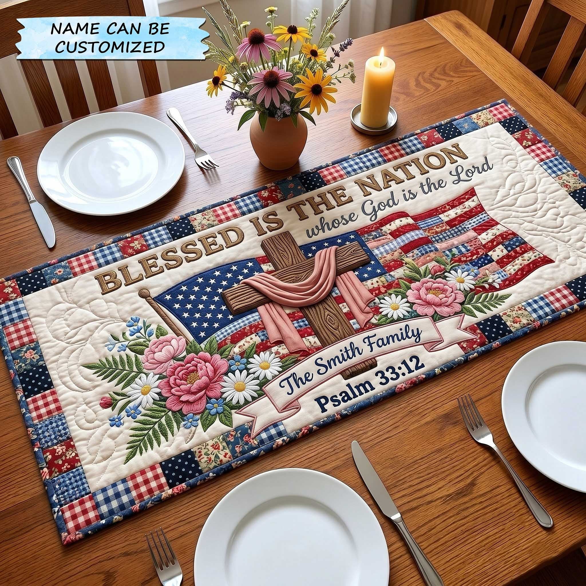Blessed Is the Nation Psalm 33 Table Runner