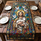 Good Shepherd Holding Lamb Stained Glass Table Runner