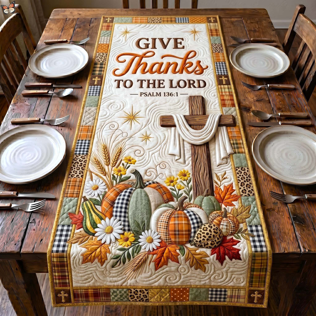 Thanks to the Lord with Pumpkins Table Runner
